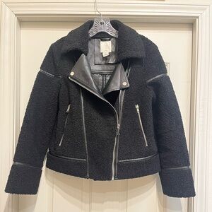 Joie Black Faux Shearling Leather Moto Bomber Jacket in Small NWOT